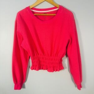 ANTHROPOLOGIE MAEVE Long Sleeve Hot Pink Smocked Boatneck Top NEW Sz M